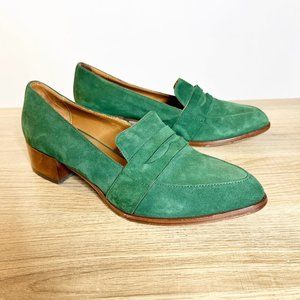 Thelma Shoes Size 36 US 6 The Penny Loafer Forest Green Suede Wool Heel $388